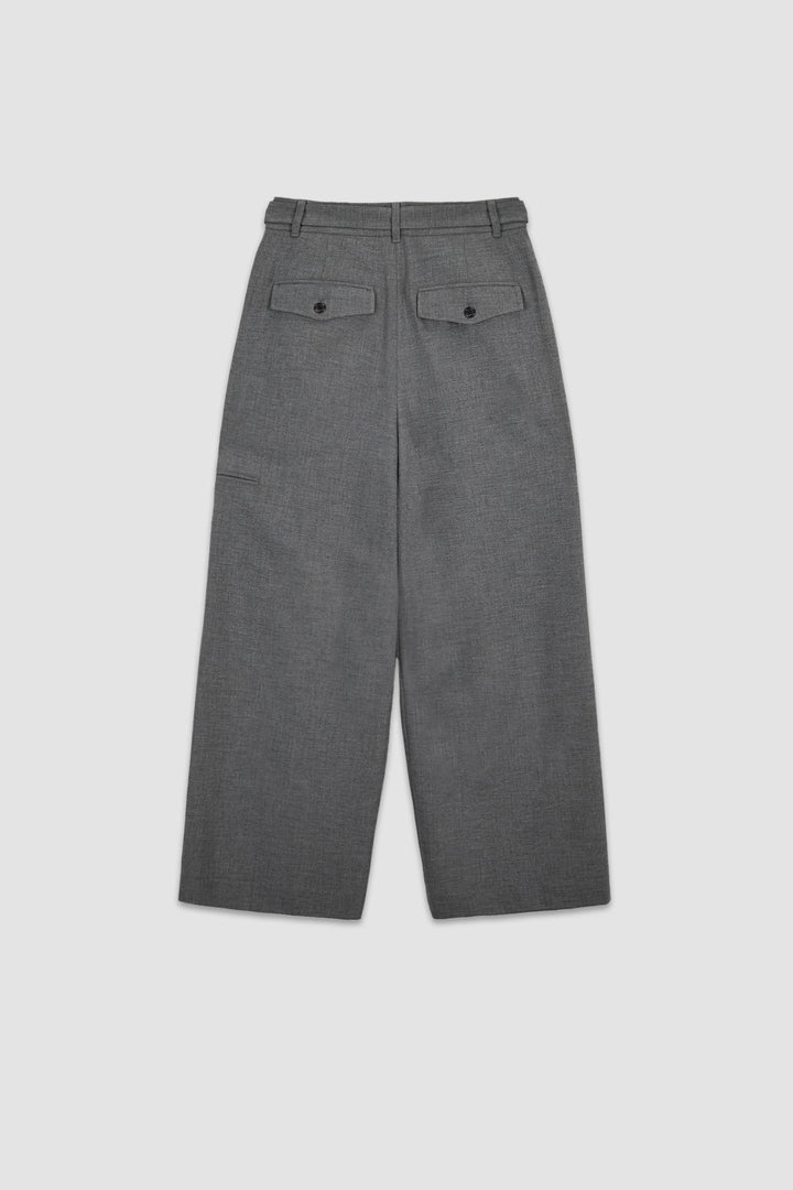 KIMMATIN Diagonal Zipper Belted Pants — Gray