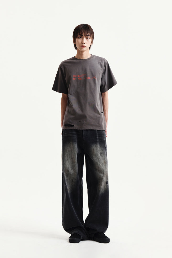 Matin Kim Spray Washed Lettering Damaged Top — Charcoal