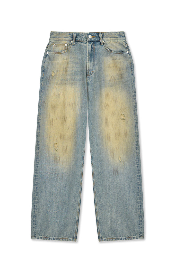 Matin Kim Vintage Dirty Washed Denim Pants — Light Blue