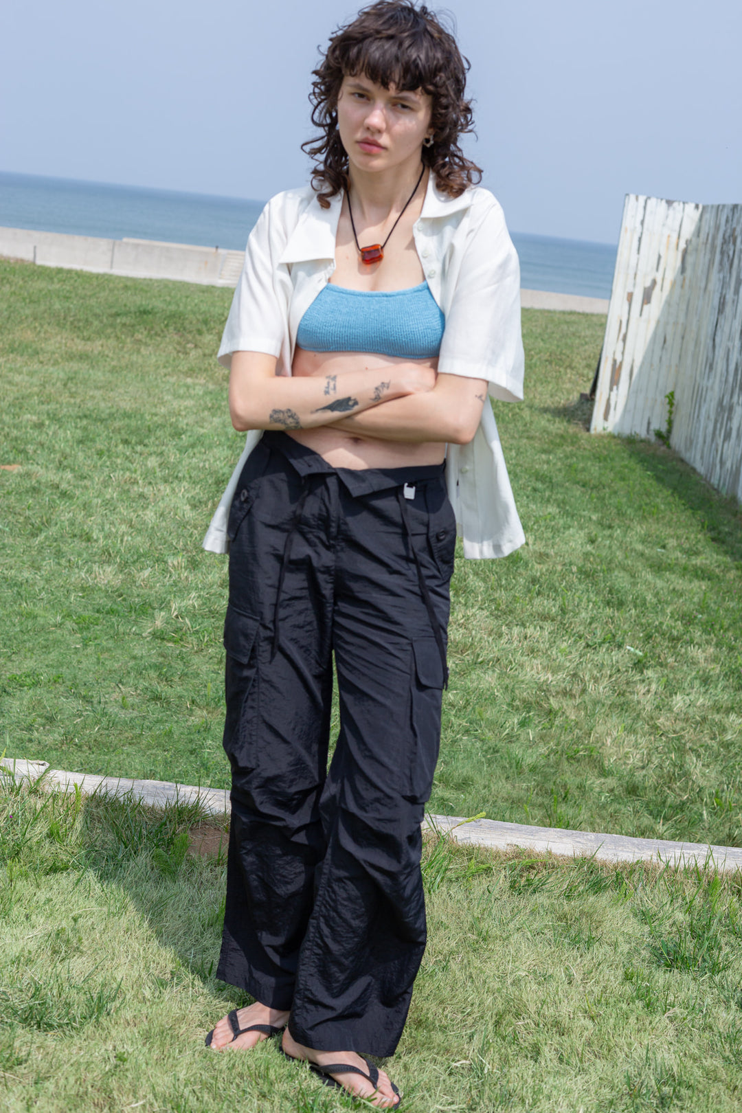 Matin Kim String Nylon Cargo Pants — Black