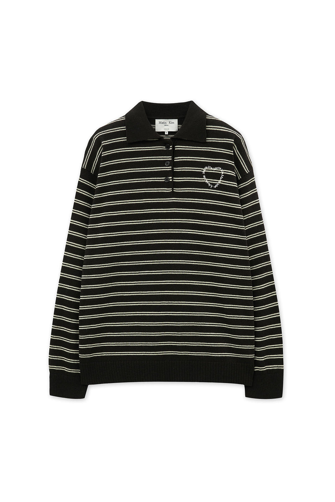 Matin Kim Heart Logo Collar Striped Pullover — Brown