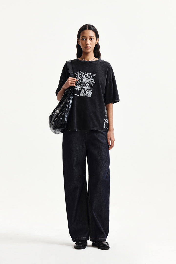 Matin Kim Vintage Graffiti Artwork Top — Black