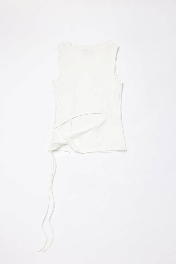 KIMMATIN Back Twist Unbalance Jersey Sleeveless — White
