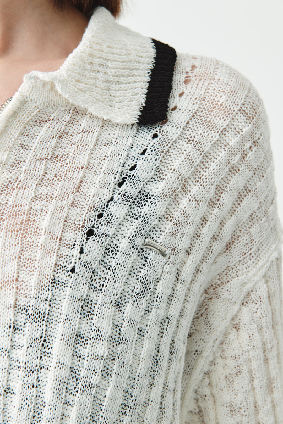 KIMMATIN Half Zip Slub Pique Knit Top — Ivory