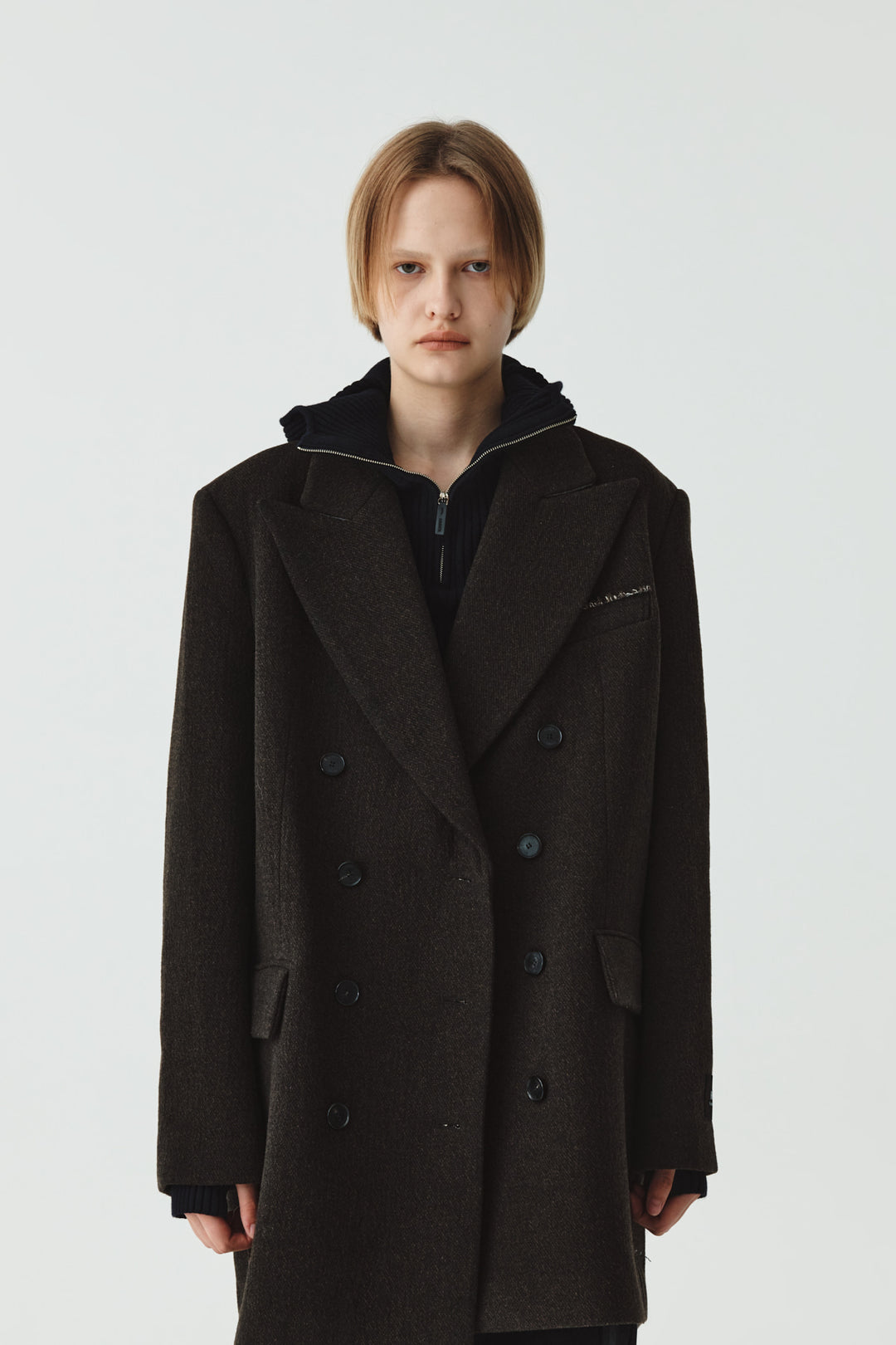 KIMMATIN Overfit Midi Double Coat — Brown