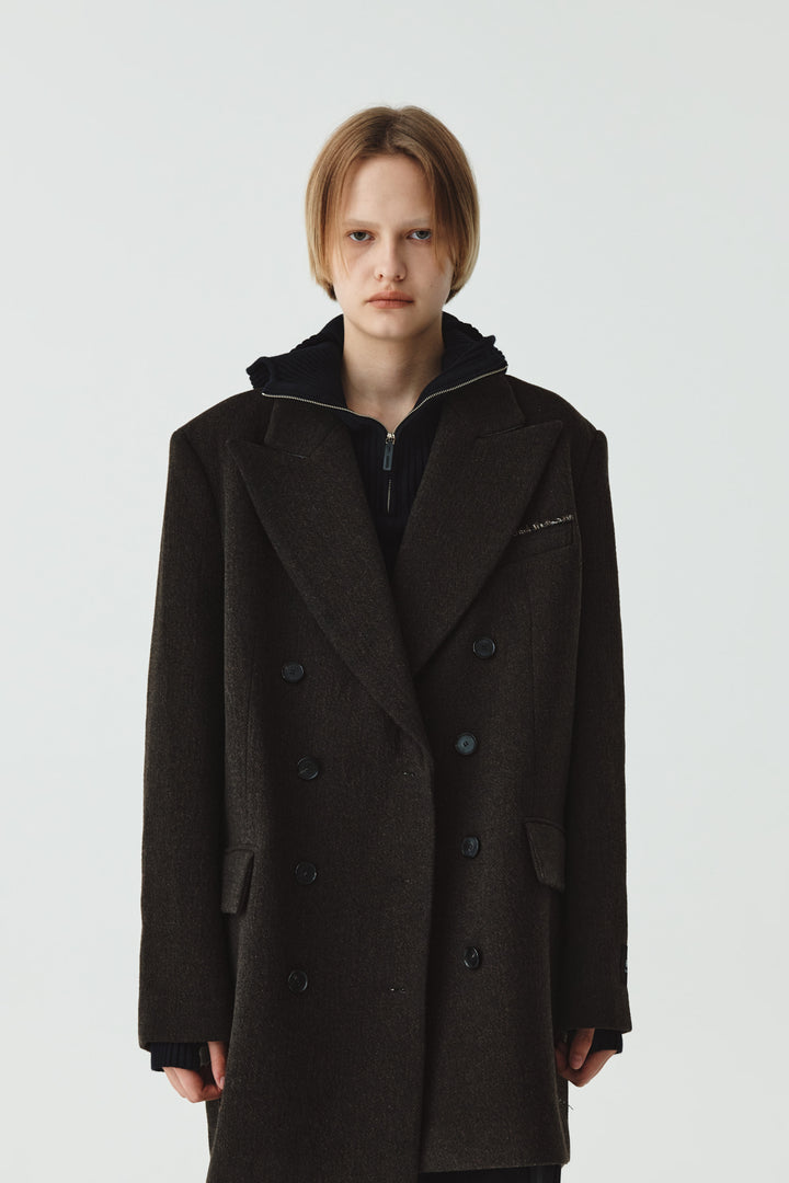 KIMMATIN Overfit Midi Double Coat — Brown