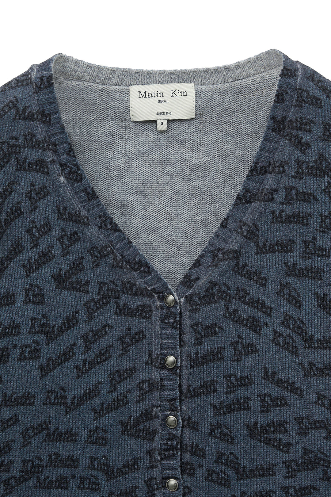 Matin Kim All Over Logo Crop Cardigan — Navy blue