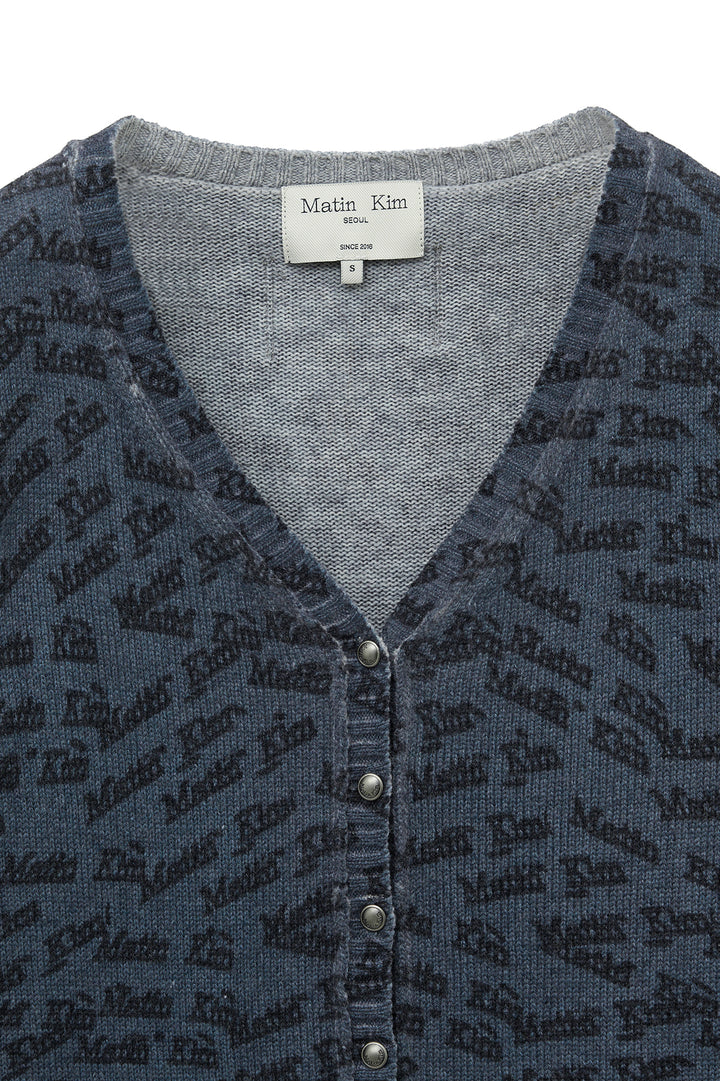 Matin Kim All Over Logo Crop Cardigan — Navy blue
