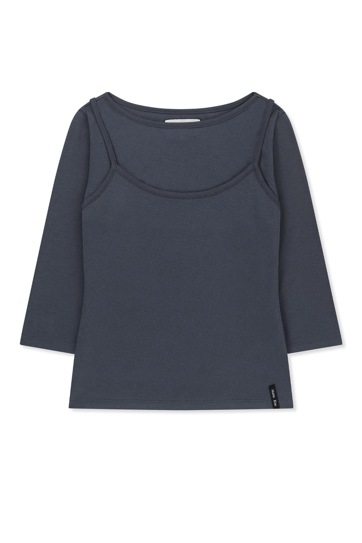 Matin Kim 3/4 Sleeve Layered Tank Top in Smoke — Blue