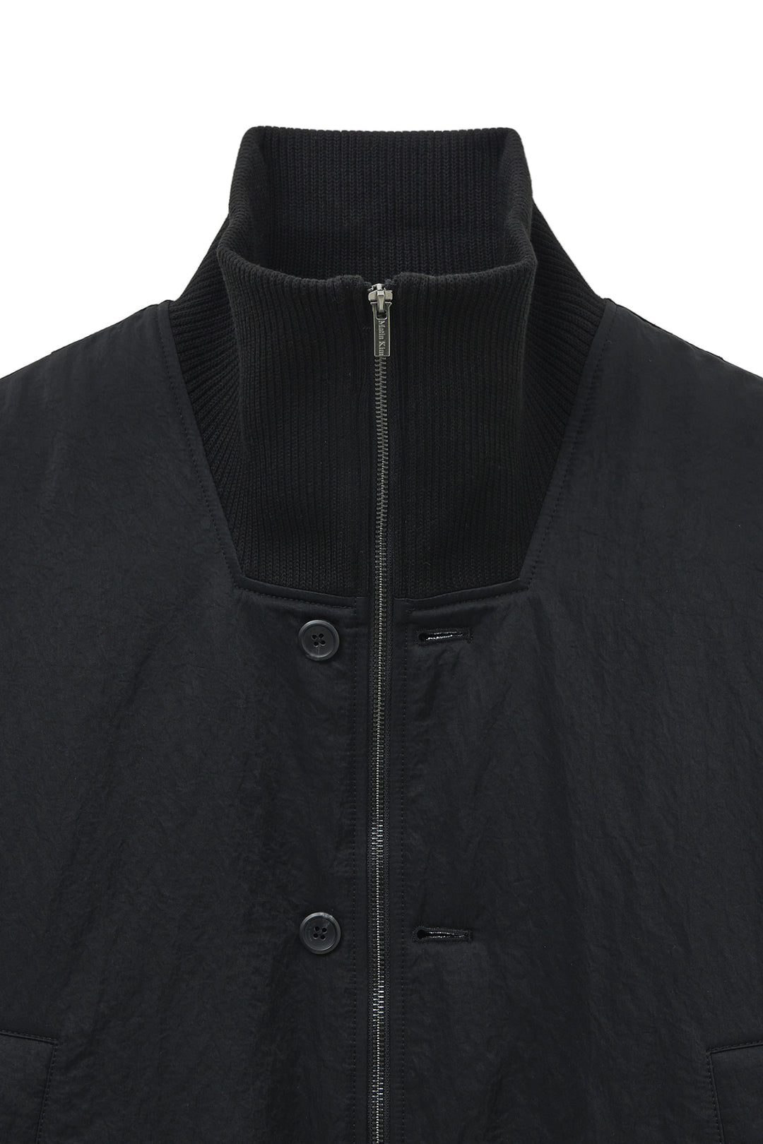 Matin Kim High Neck Button Point Zip Up Jumper — Black