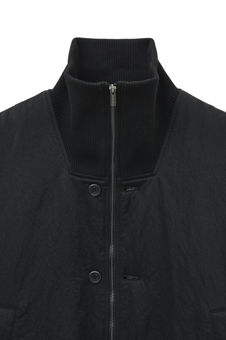 Matin Kim High Neck Button Point Zip Up Jumper — Black
