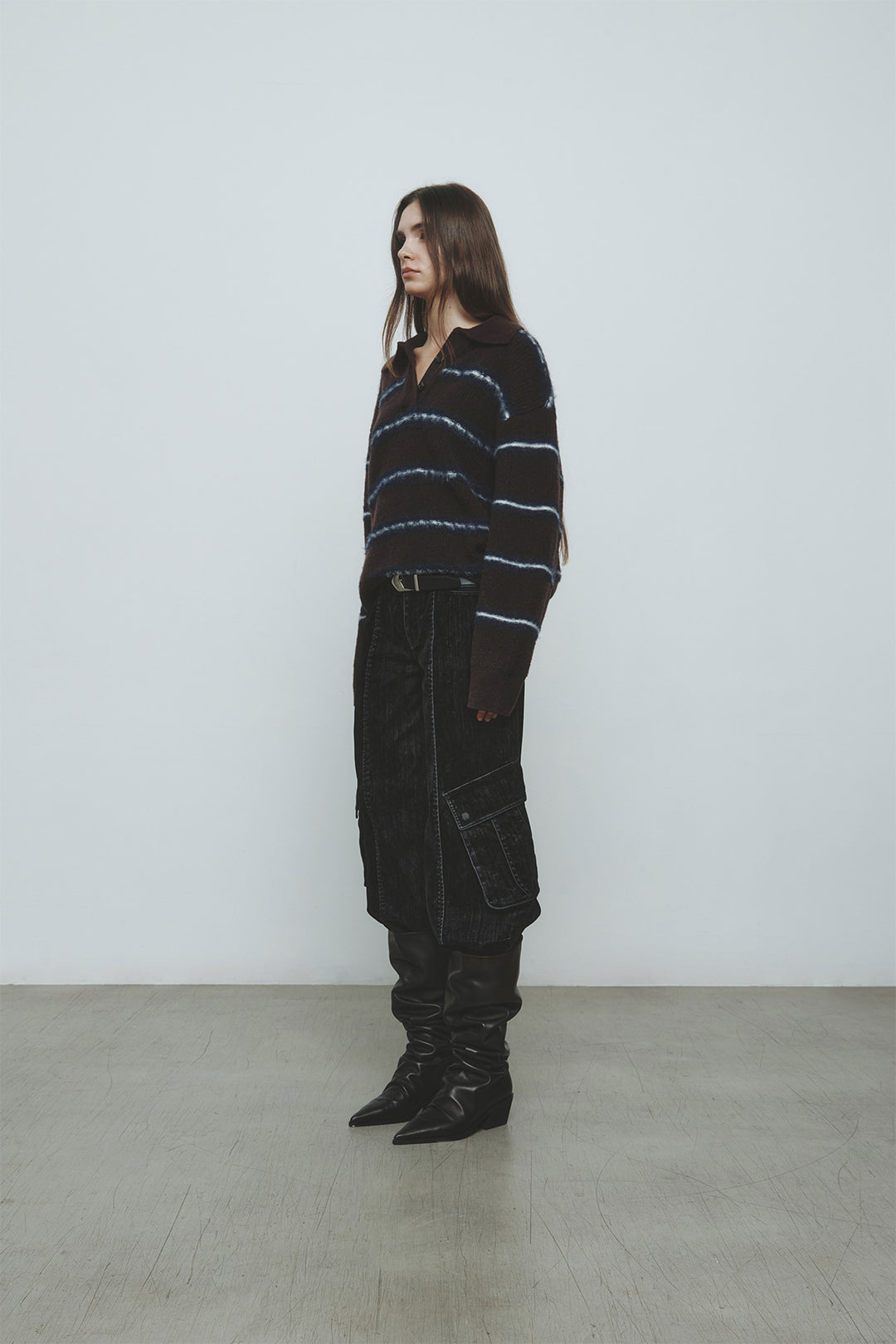 KIMMATIN Hairy Stripe Piqué Knit Top — Brown