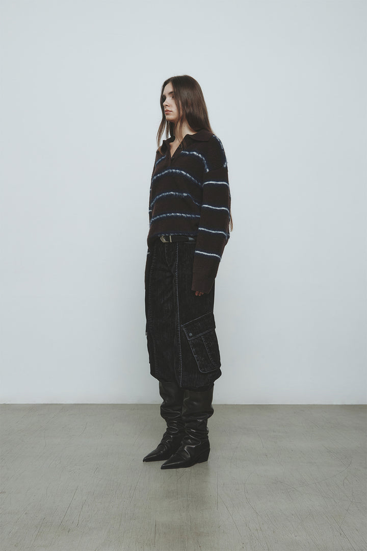 KIMMATIN Hairy Stripe Piqué Knit Top — Brown