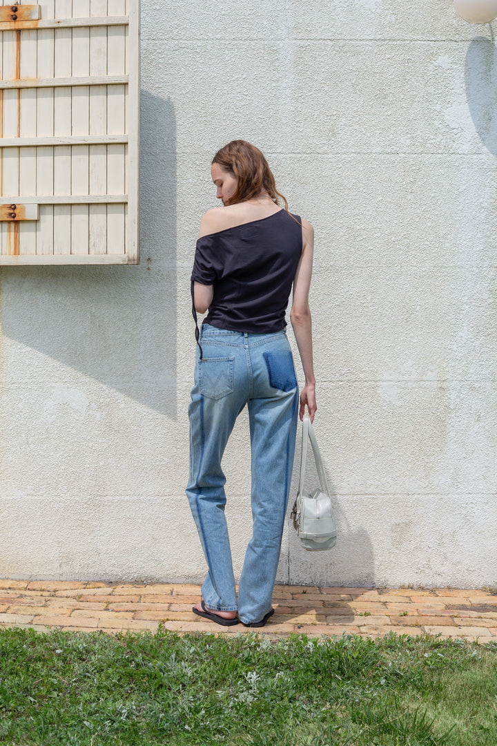 Matin Kim String Off-Shoulder Slim Top — Charcoal