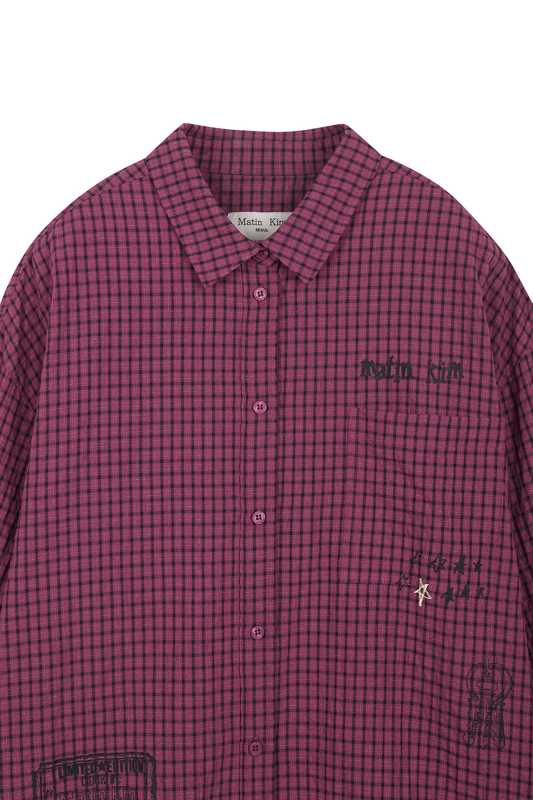 Matin Kim Front Graphic Check Shirt — Pink
