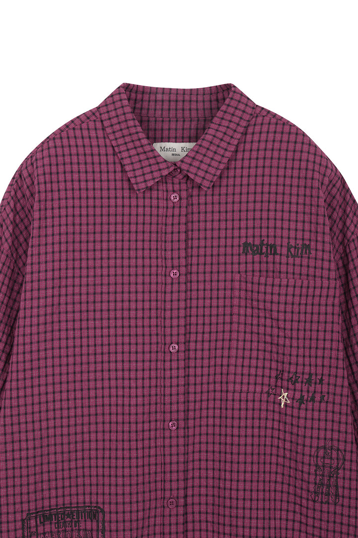 Matin Kim Front Graphic Check Shirt — Pink