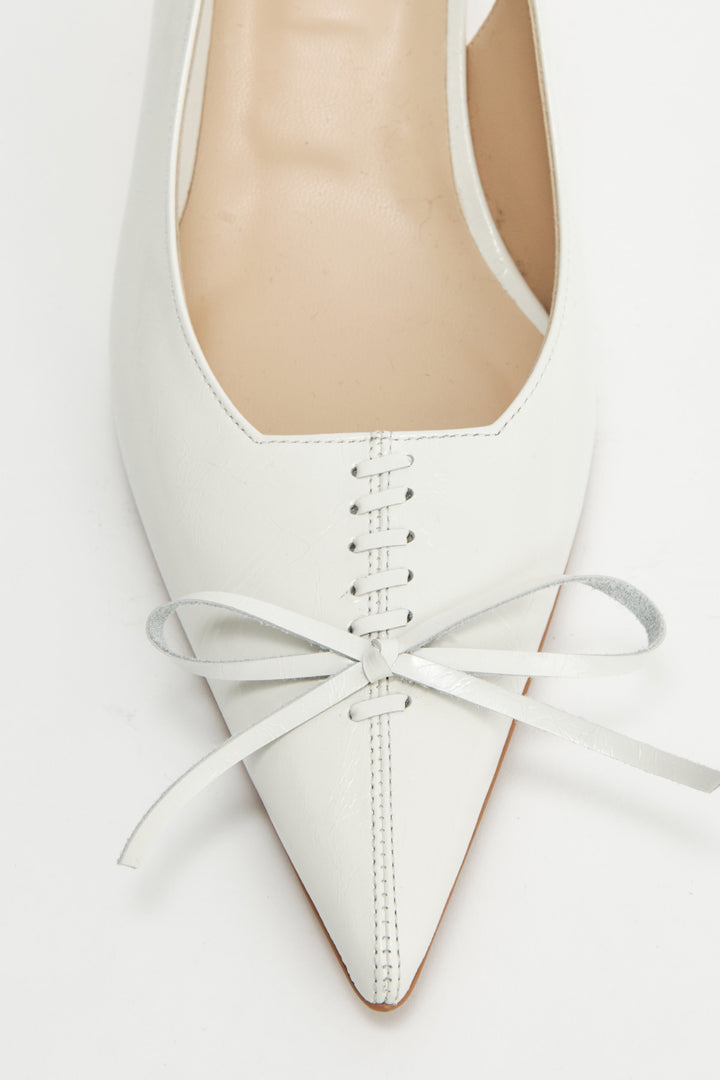 KIMMATIN Ribbon Stiletto Sling Back Heels — Ivory