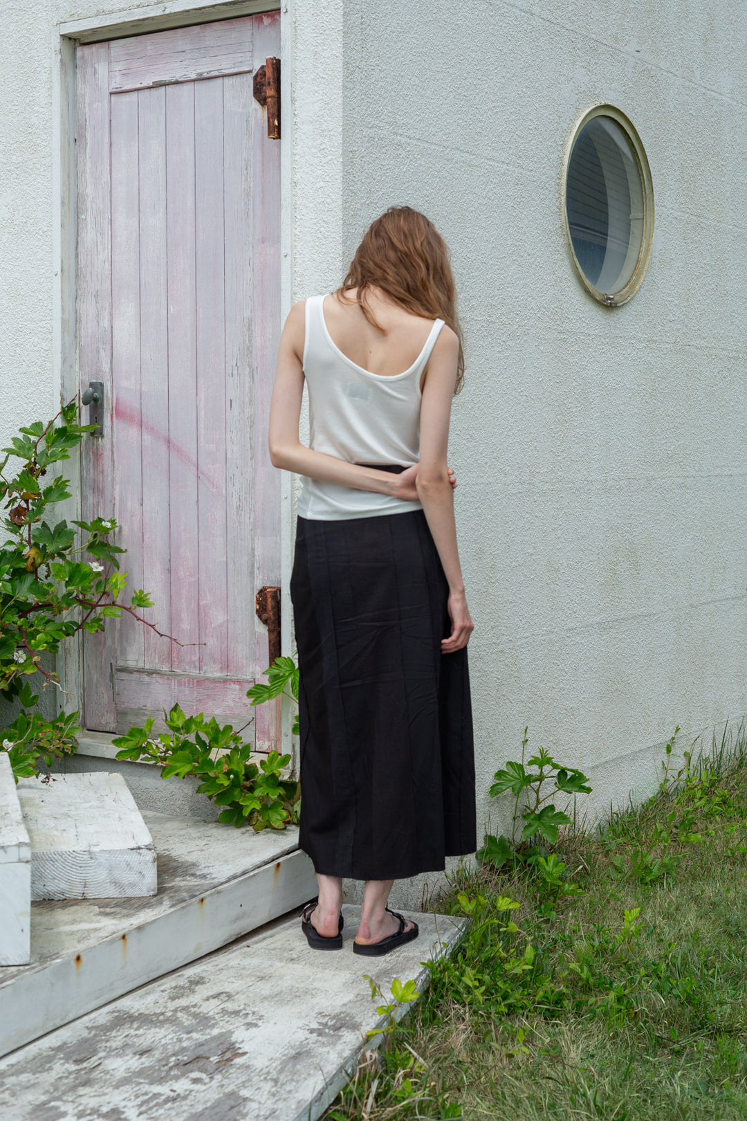 Matin Kim Unbalance Tuck Sleeveless Top — White