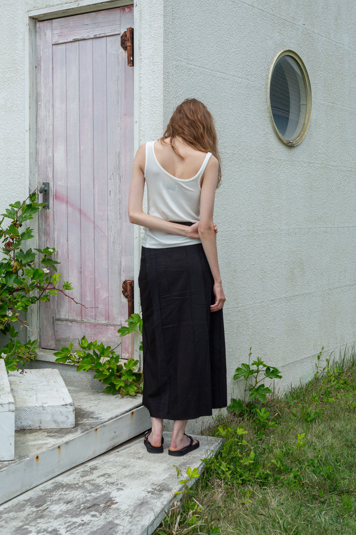 Matin Kim Unbalance Tuck Sleeveless Top — White