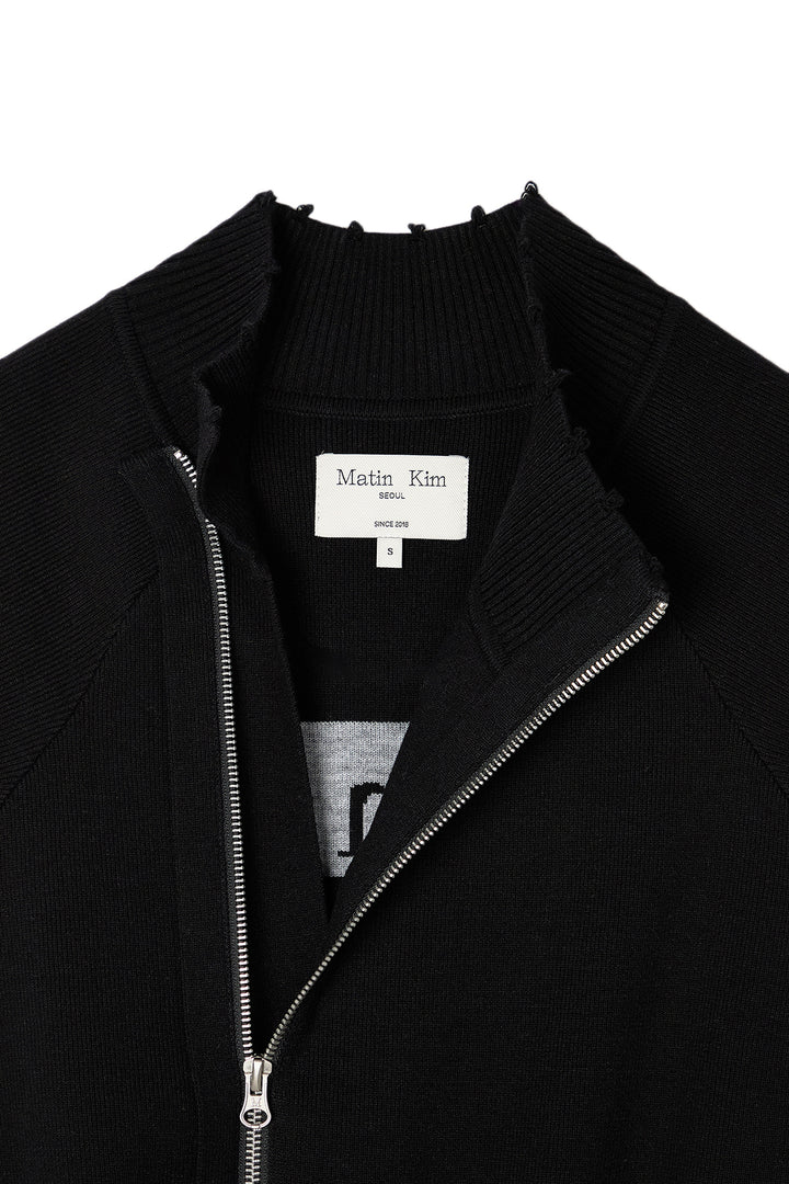 Matin Kim High Neck Logo Knit Zip Vest — Black