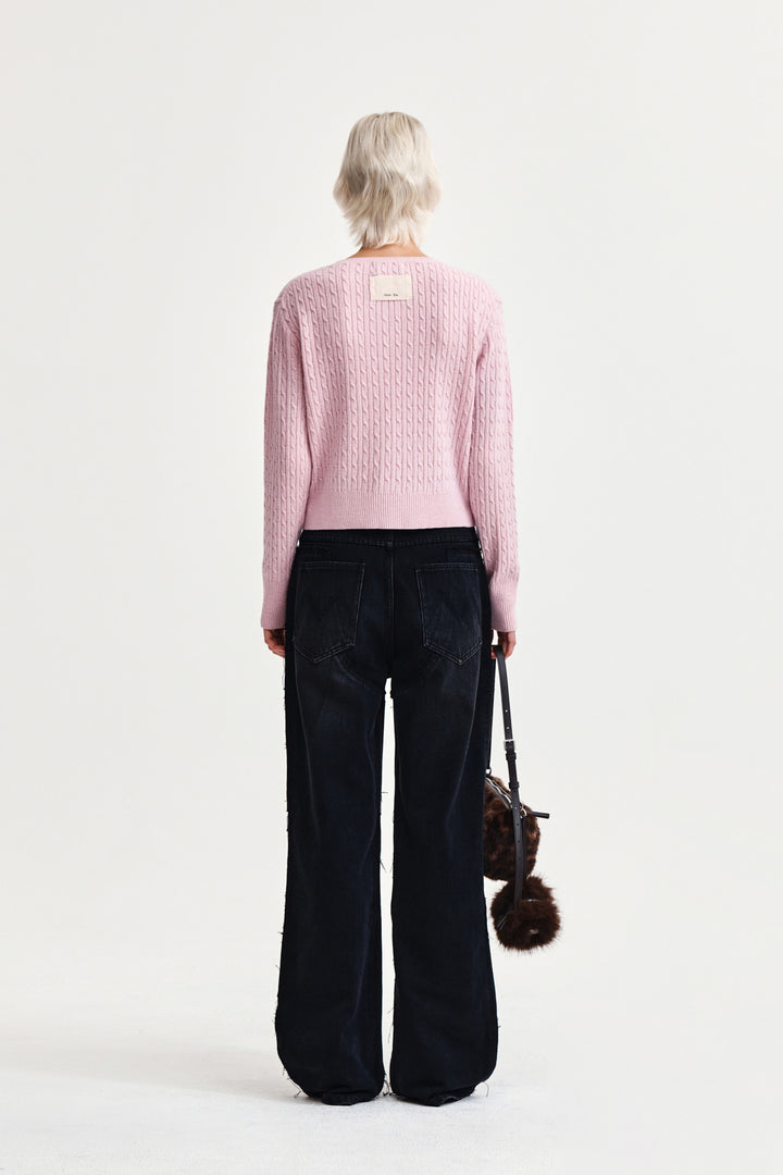 Matin Kim Shiny Cable Pullover — Pink