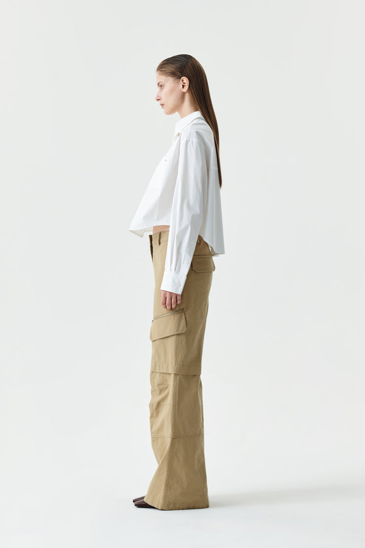 KIMMATIN Zipper Point Cotton Cargo Pants — Beige