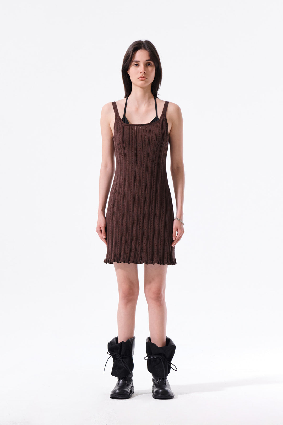 Matin Kim Open Back Ribbed Knit Dress — Brown
