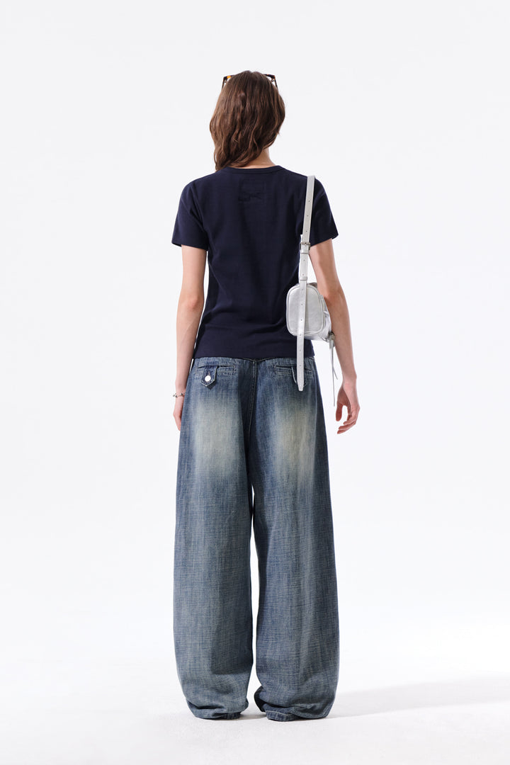 Matin Kim Label Detail Slim Fit Top — Navy blue