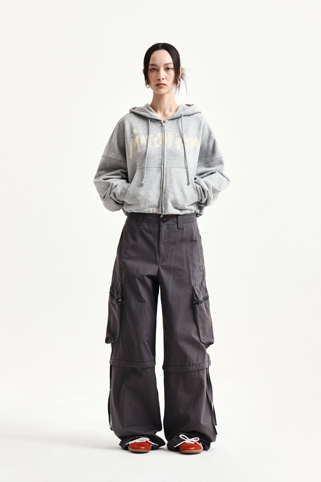 Matin Kim Graffiti Logo Crop Hoodie — Gray