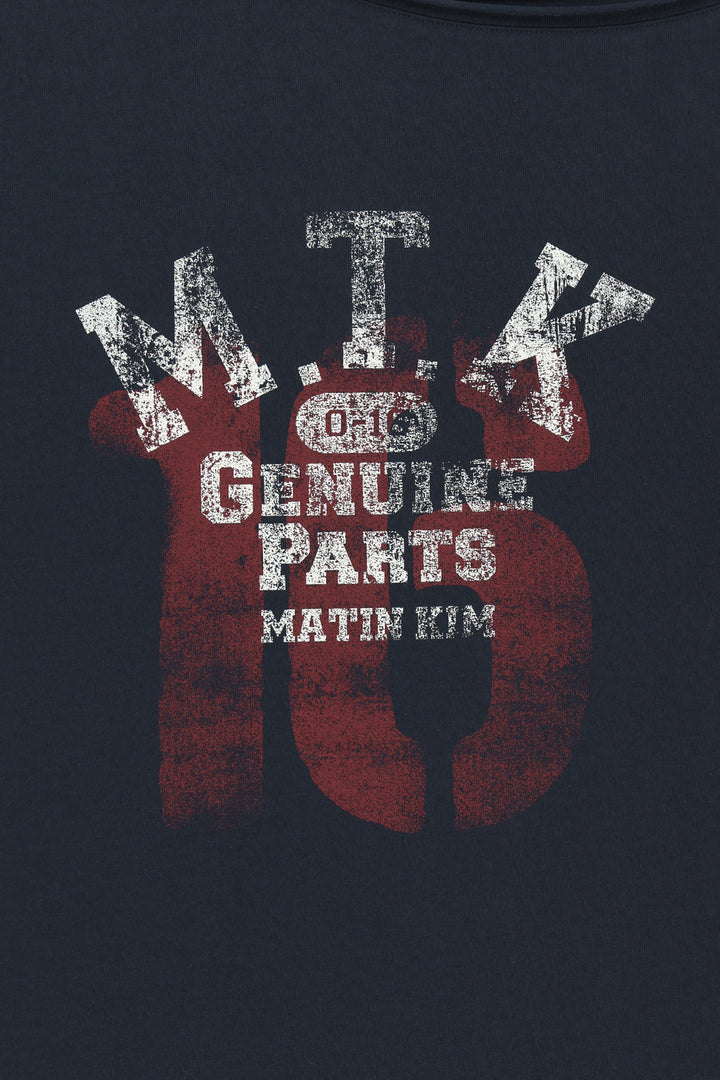 Matin Kim MTK 16 Graffiti Logo Asymmetric Top — Navy blue