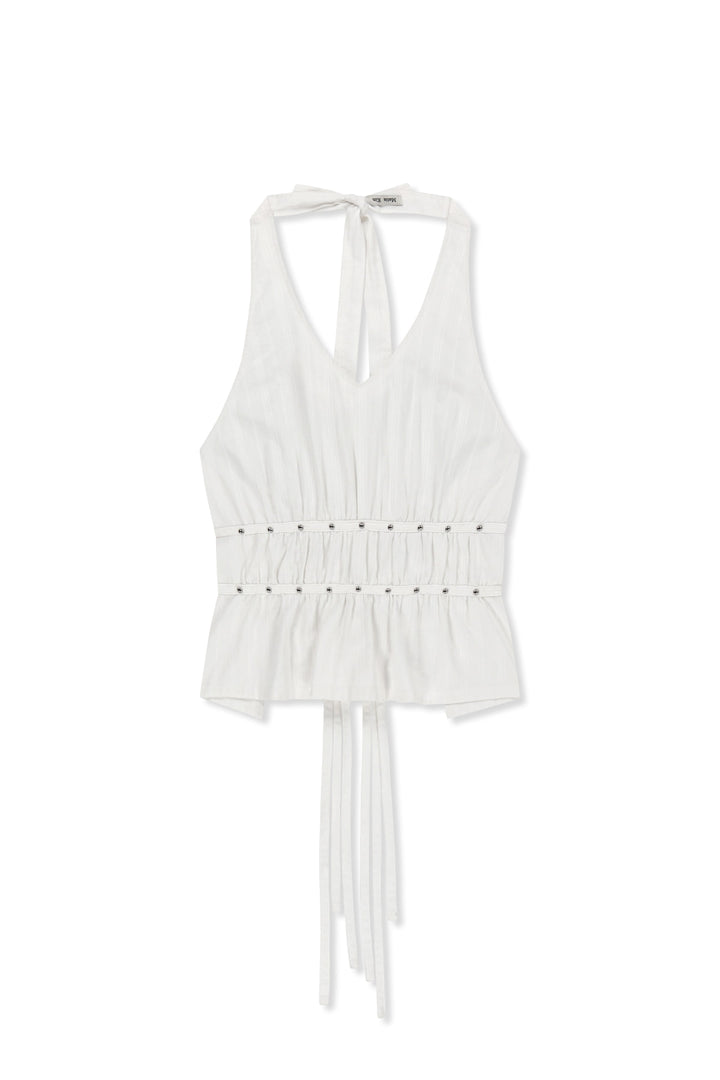 Matin Kim Halter Neck Shirring Blouse — White