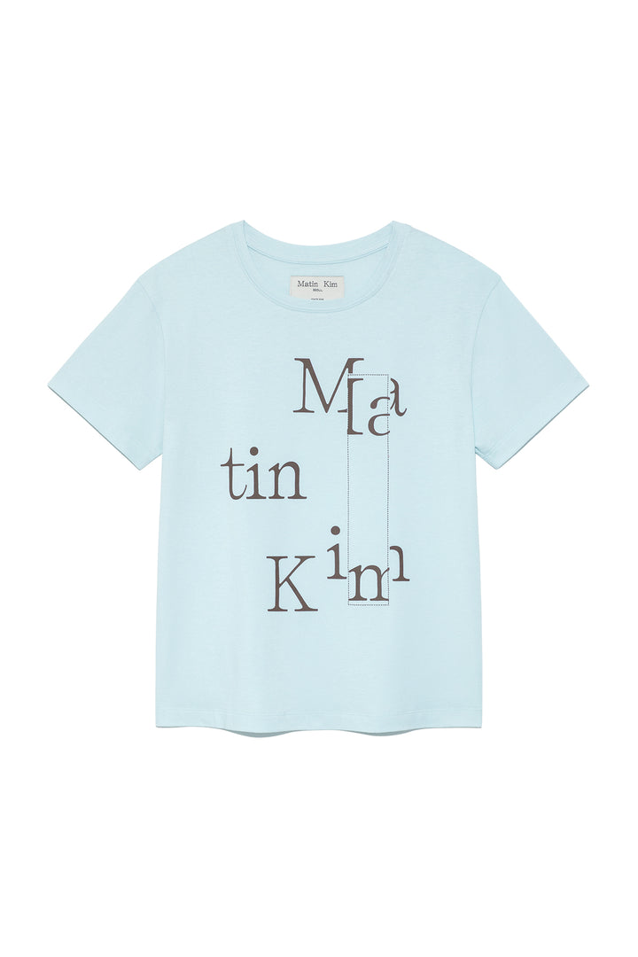 Matin Kim Patchwork Graphic Logo Tee — Light Blue