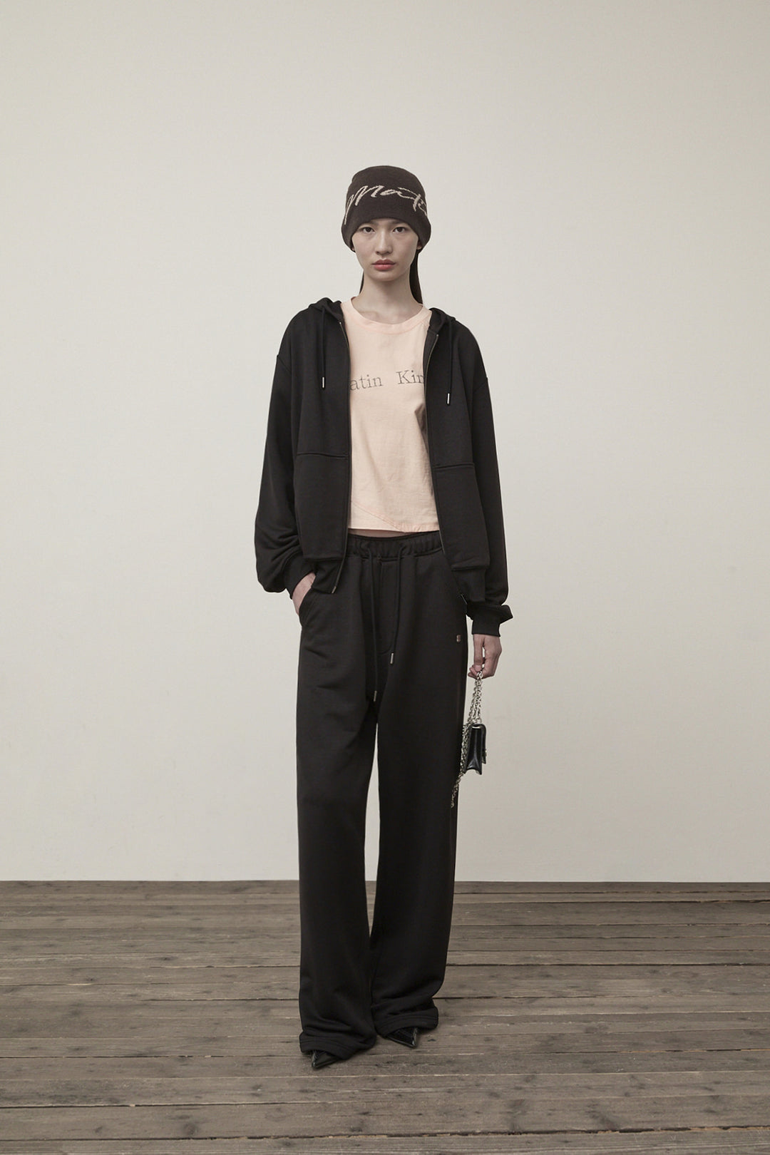 Matin Kim Back Logo Glitter Zip Hoodie — Black