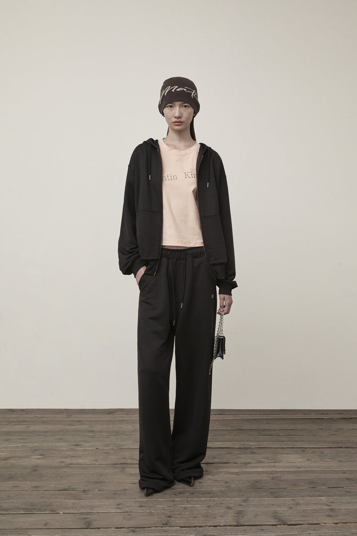 Matin Kim Back Logo Glitter Zip Hoodie — Black