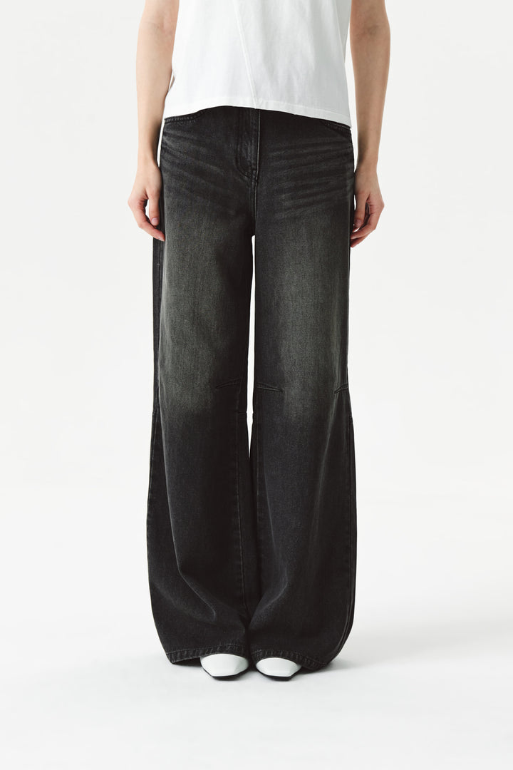KIMMATIN Knee Point Wide Denim Pants — Gray