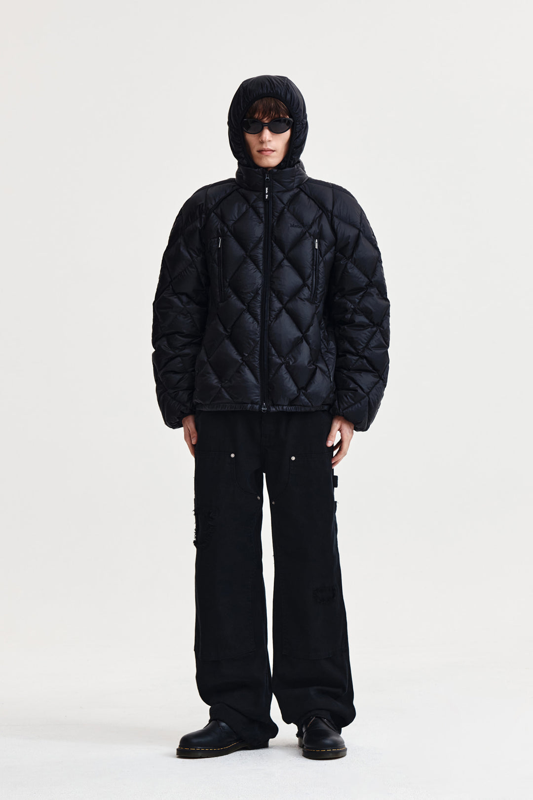 Matin Kim Quilting Hoody Lightweight Jumper — Black