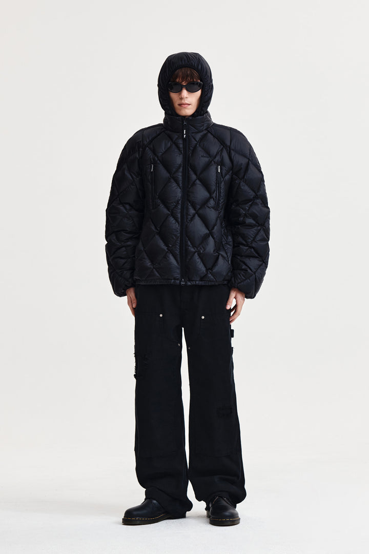 Matin Kim Quilting Hoody Lightweight Jumper — Black