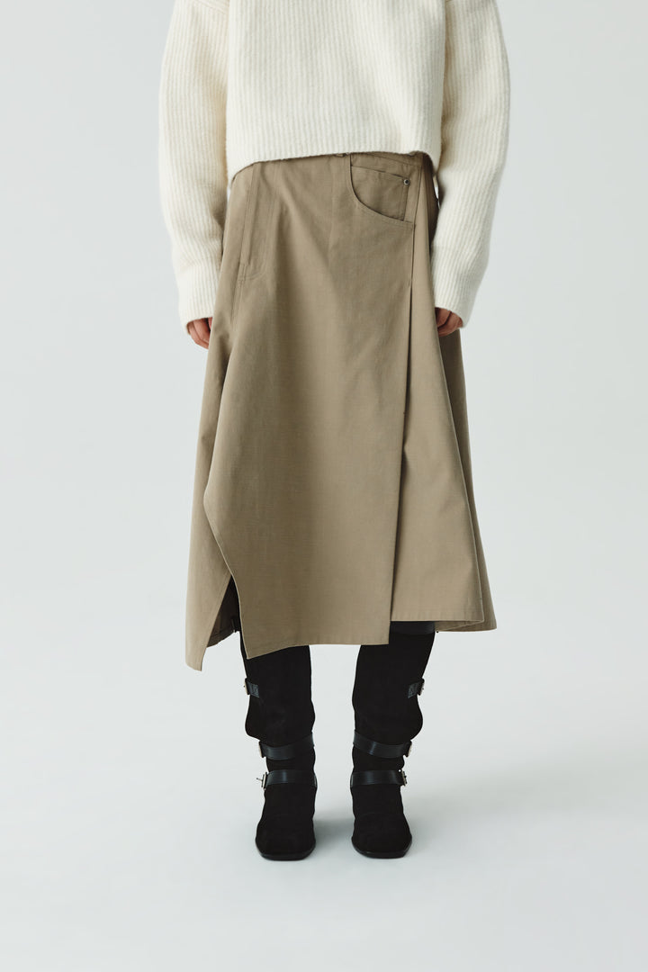 KIMMATIN Unbalance Cotton Flare Skirt — Beige