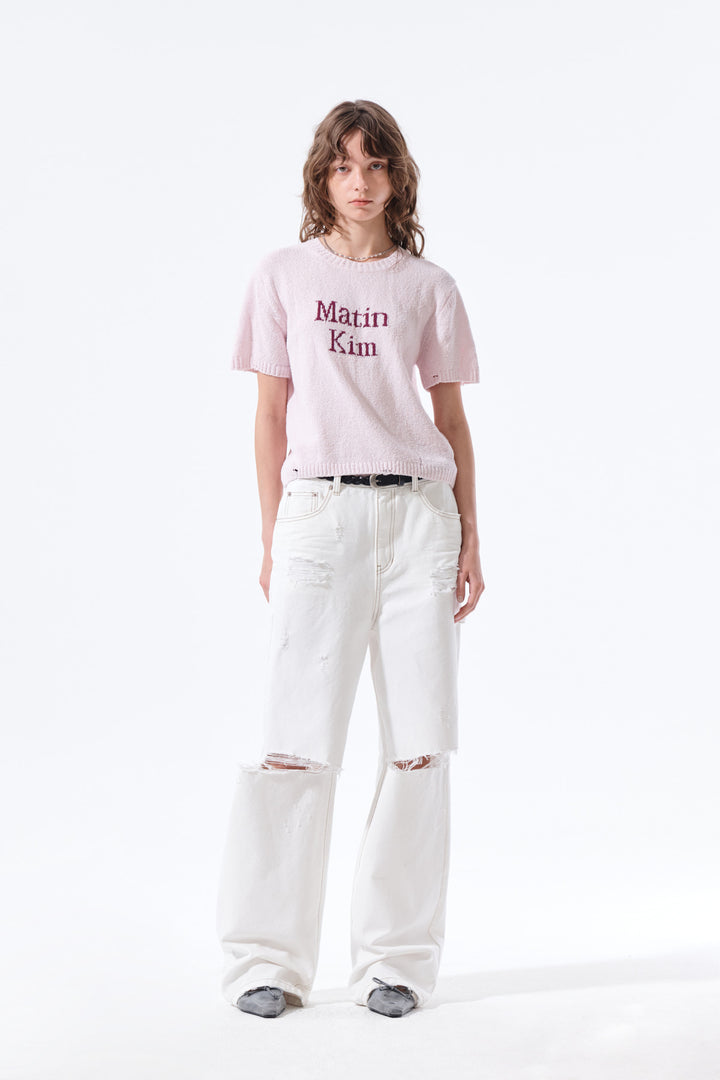 Matin Kim Half Sleeve Logo Pullover — Pink