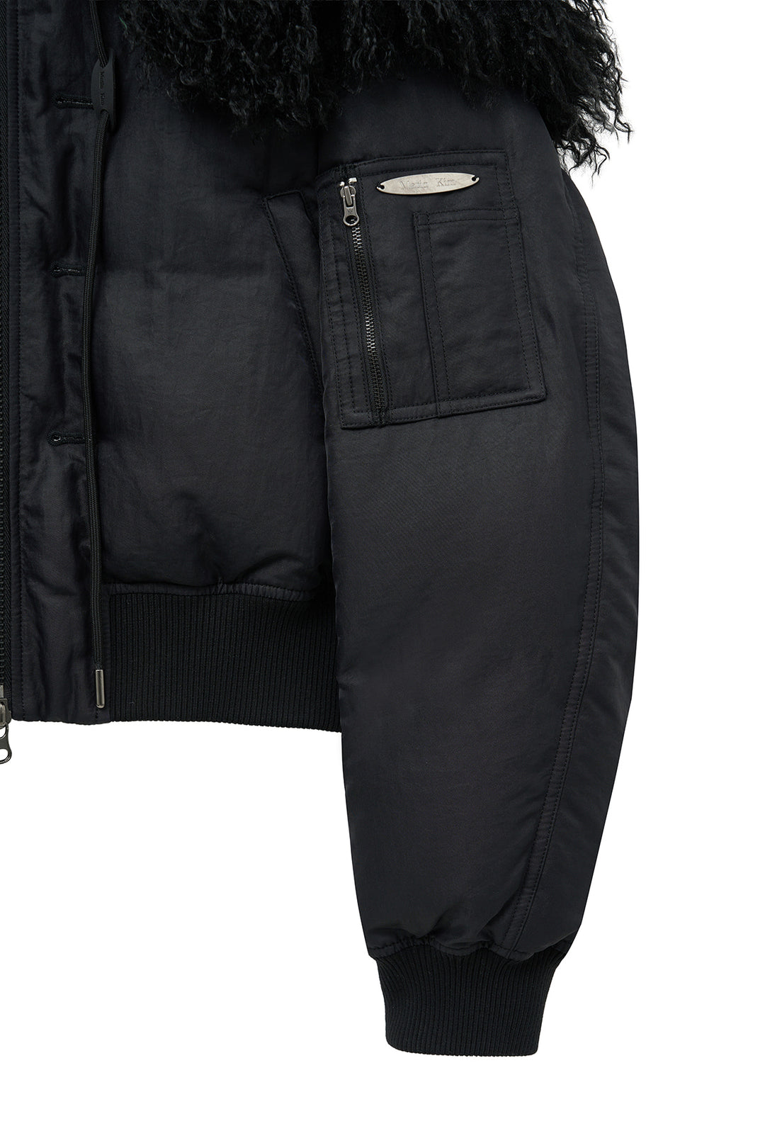 Matin Kim Fur Hoody Bomber Down Jumper — Black