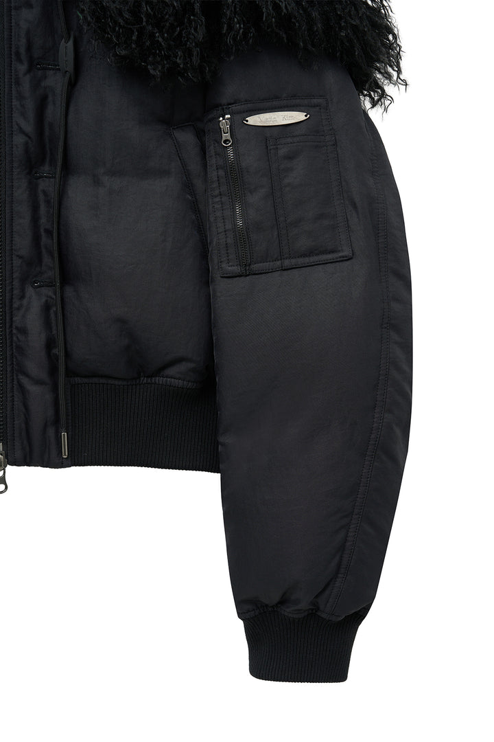 Matin Kim Fur Hoody Bomber Down Jumper — Black