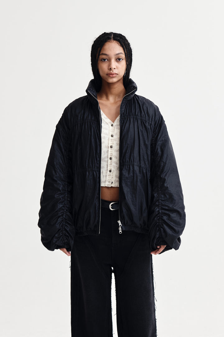 Matin Kim High Neck Shirring Down Jumper — Black