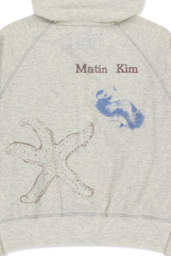 Matin Kim Sketch Graffiti Waffle Zip Hoodie — Beige