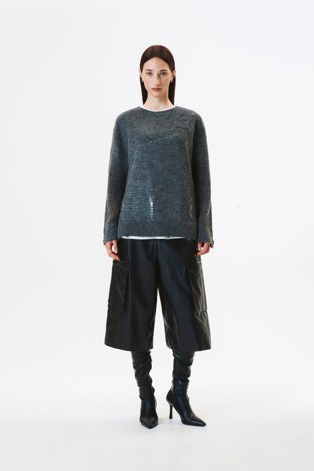 KIMMATIN Damage Detail Logo Pullover — Charcoal