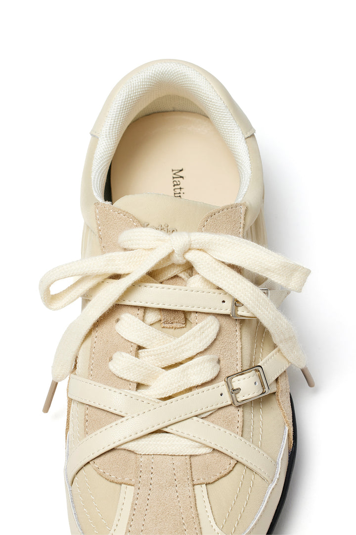 Matin Kim Cross Strap Suede Block Sneaker — Beige