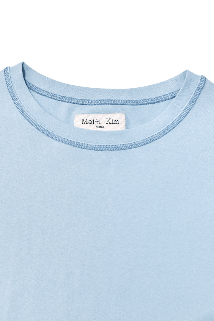 Matin Kim Three Quarter Logo Slim Top — Light Blue