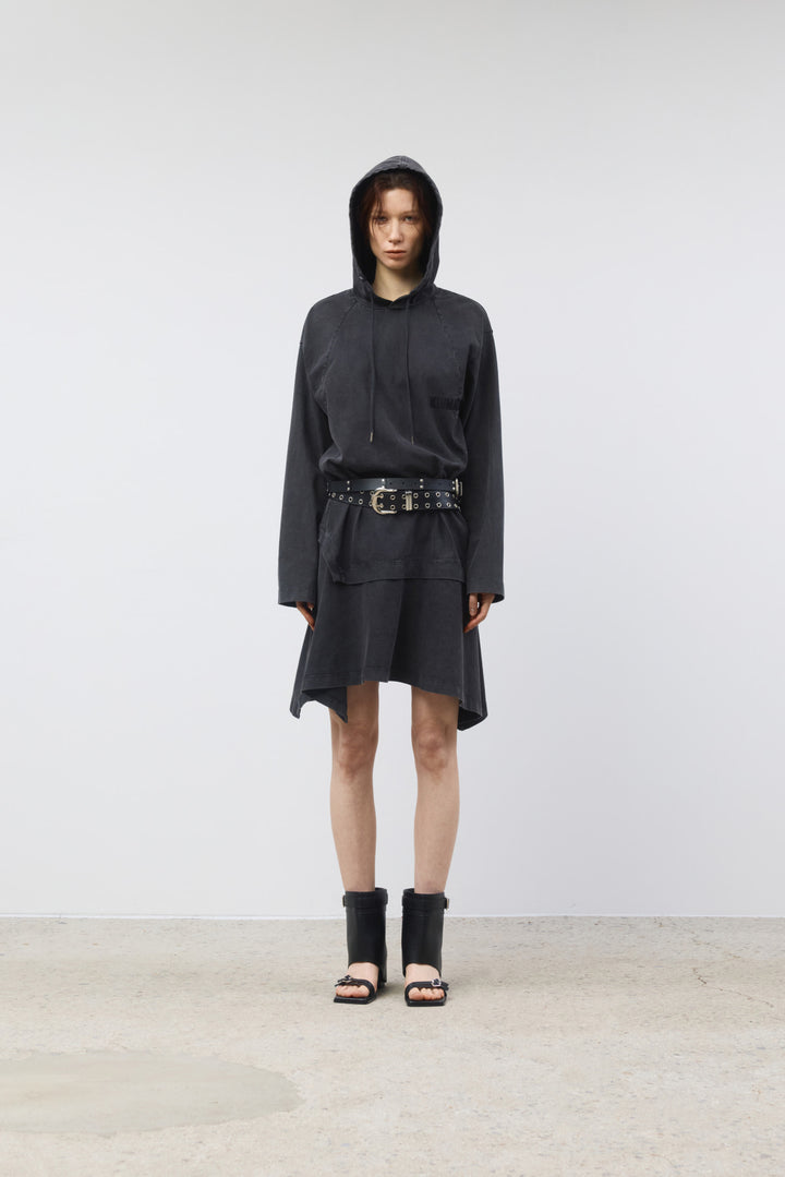 KIMMATIN Back Open Hoody Jersey Dress — Charcoal