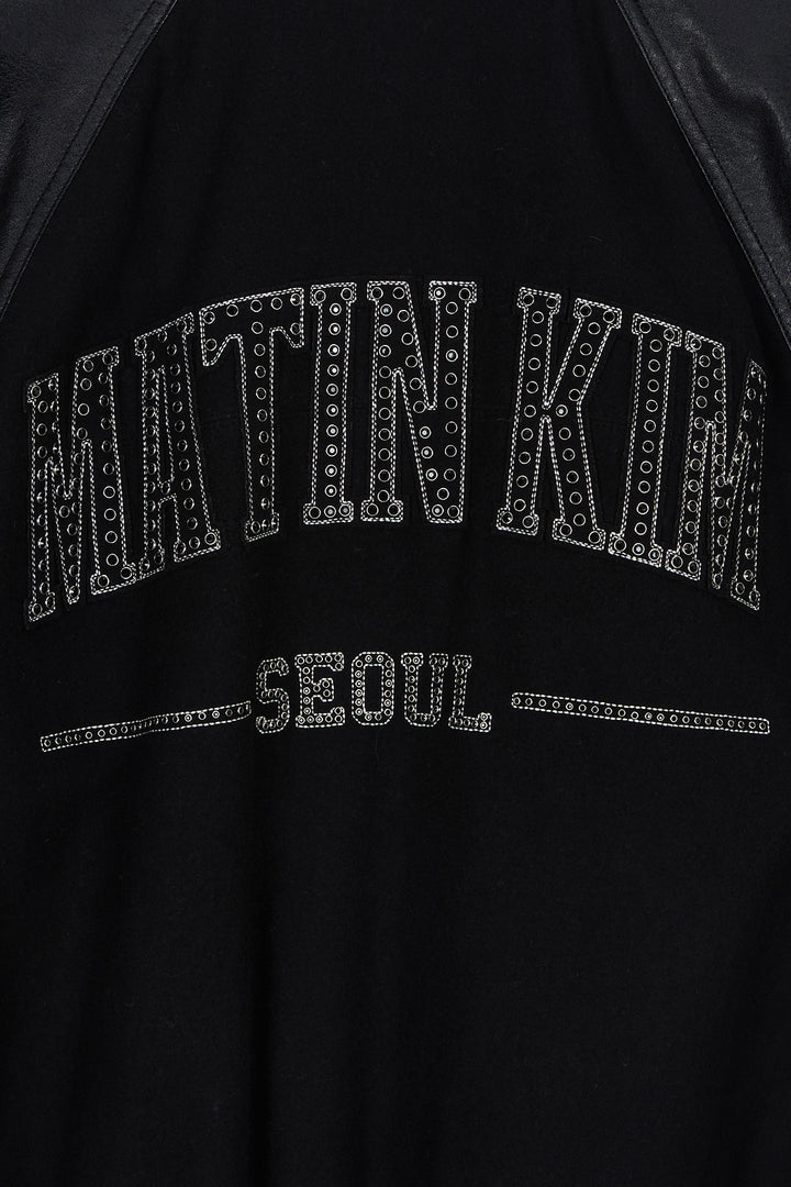 Matin Kim Faux Leather Point Jumper — Black