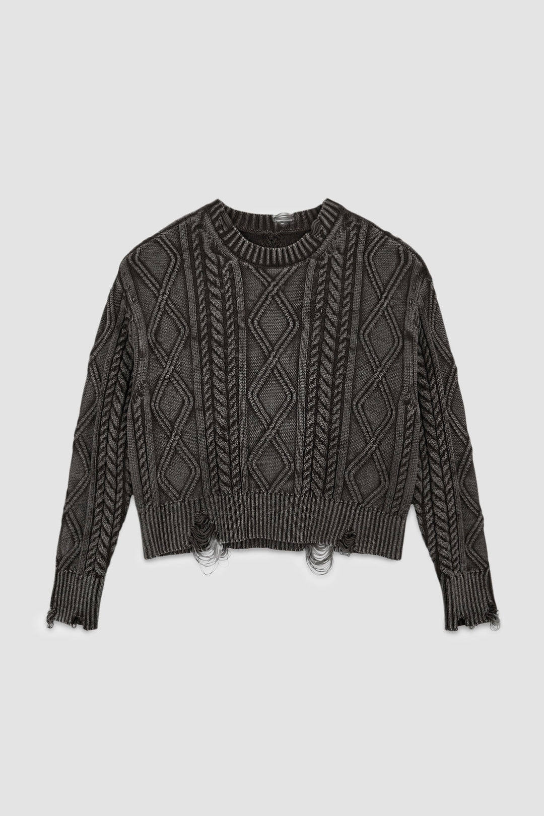 KIMMATIN Washed Cable Pullover Dark — Brown