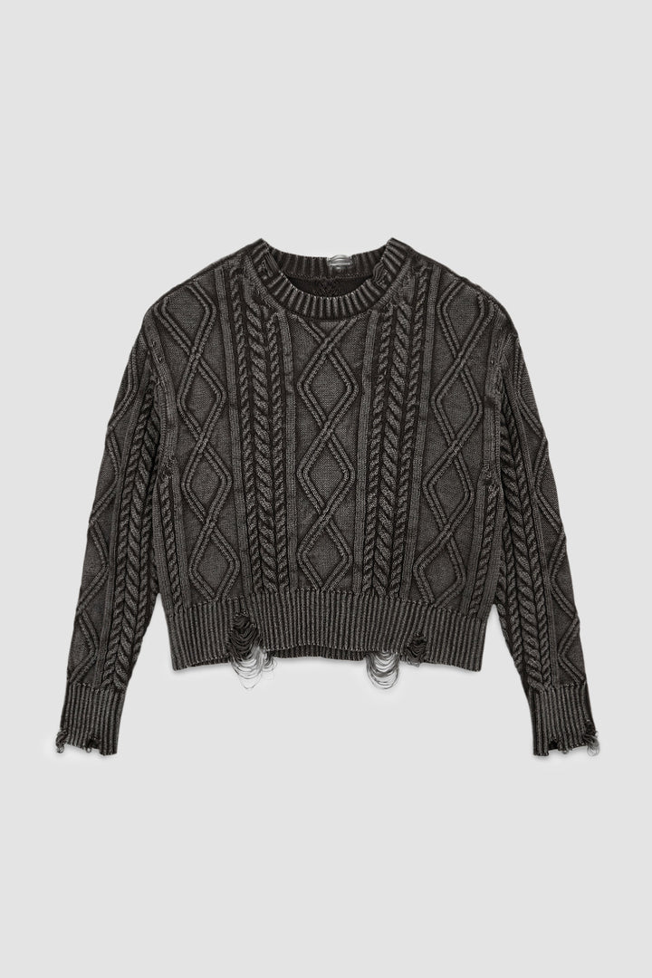 KIMMATIN Washed Cable Pullover Dark — Brown